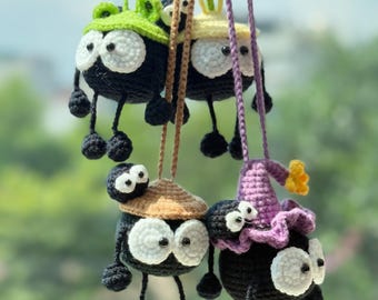 Cute Soot Car Mirror Hanging Accessories, Custom Color Crochet Soot Ornaments, New Car Gift Idea, Gift For Her, Car Decorations, Car Charm