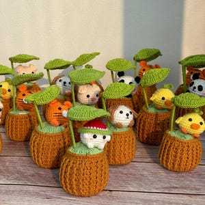 Handgemachter Blumentopf, Blatt häkeln, Pilz / Schwein / Welpe / Panda / Tiger / Ente im Topf häkeln, handgemacht gestrickt, Auto/Tischdekor, handgemachtes Geschenk