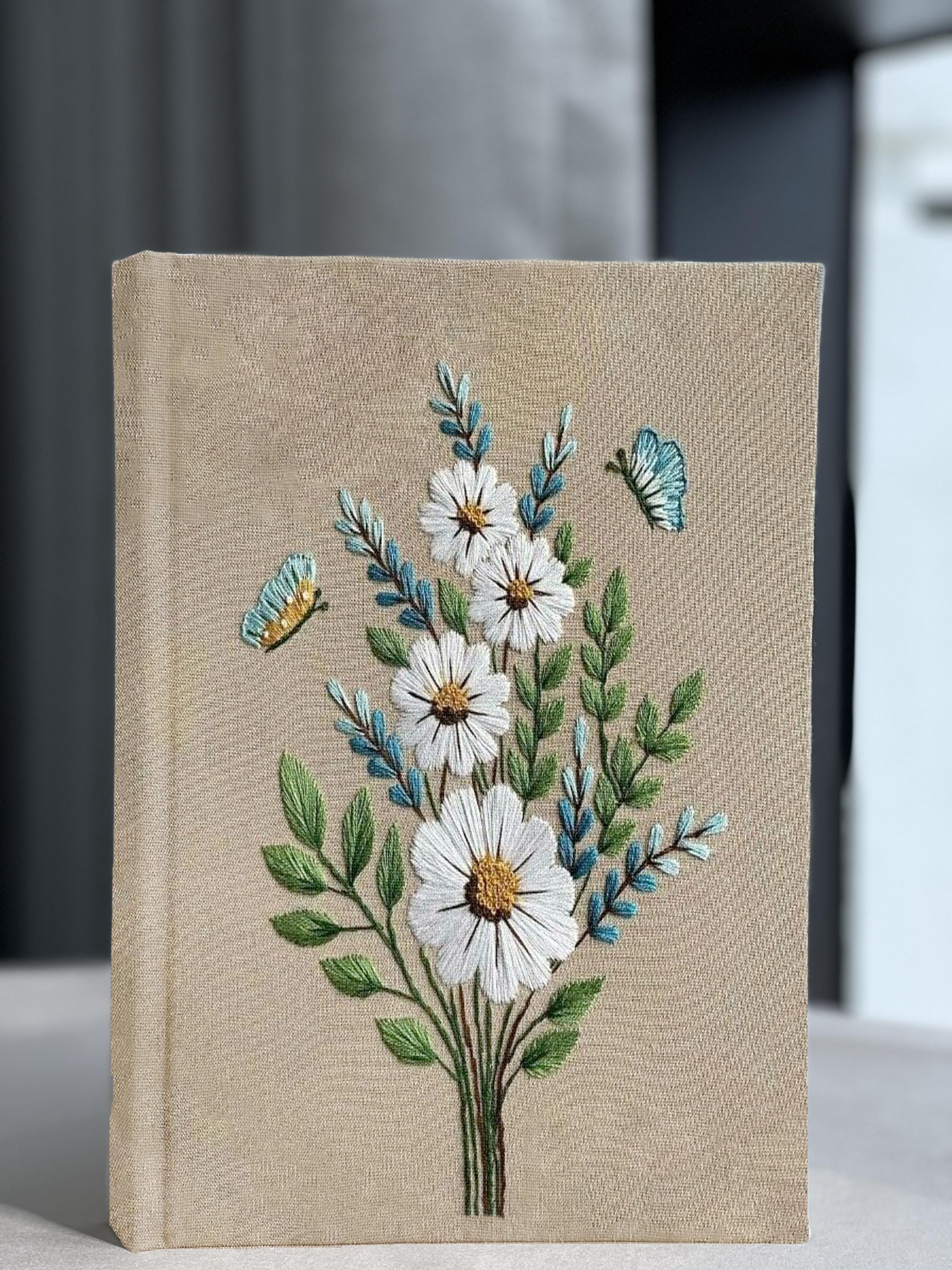 Vintage Flower Bouquet Embroidery Notebook, Hand Embroidered