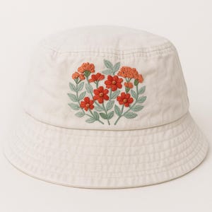 Vintage Flower Garden Hand Embroidered Denim Bucket Hat, Hand Embroidered Summer Hat, Floral Beach Hat, Sun Garden Hat,Handmade Gift For Mom