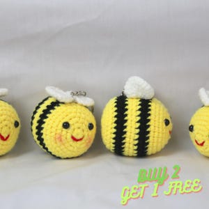 BUY 2 GET 1 FREE | Finished Crochet Bee Keychain Charm, Amigurumi Animal Keychain, Cute Handmade Gift, Handmade Gift Idea