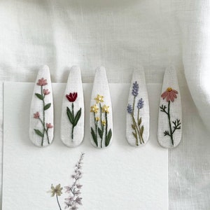 Flowers Embroidery Hair Clip for Girls, Embroidery TearDrop Hair Clip, Hand Embroidered Hair Clip, Handmade Linen Hair Accessories