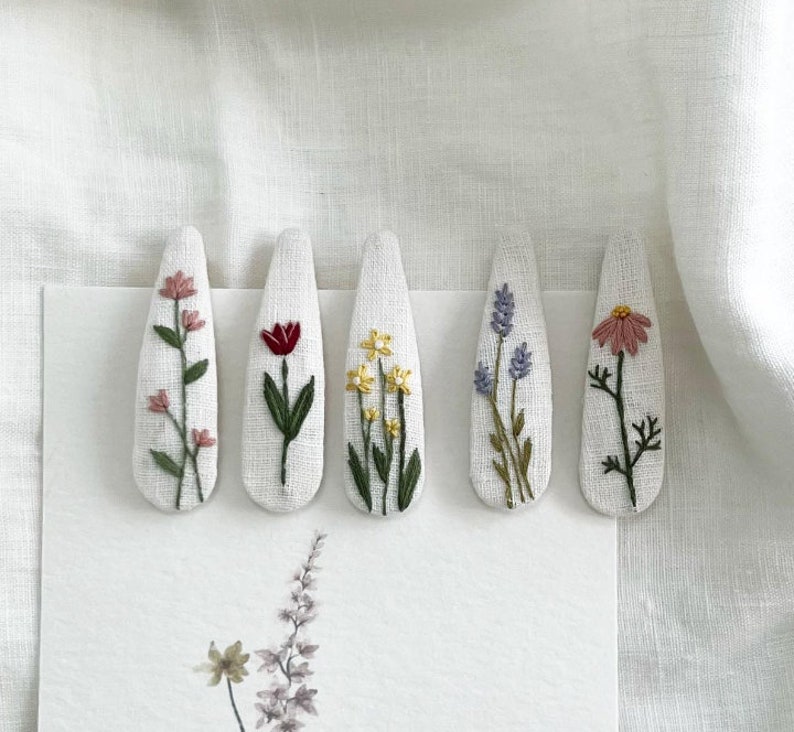 Flowers Embroidery Hair Clip for Girls, Embroidery Teardrop Hair Clip ...