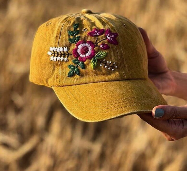 Floral Embroidered Hat - Etsy
