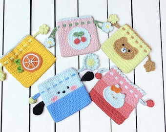 Handgemachte häkeln Kordel Beutel: Entzückende Tier & Obst Designs, Kawaii Geschenk, Kordel Tasche, Aufbewahrungsbeutel, gehäkelte Geldbörse für Kinder