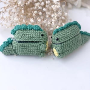 Schattige dinosaurus Airpods 1/2/3/Pro/Pro 2-hoesje, AirPods-hoesje gehaakte dieren, handgemaakte gehaakte AirPod-hoes, dinosaurushoesje-hoofdtelefoon