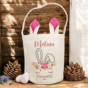 Hasengesicht personalisierter Osterkorb mit Hasenohren, individueller Hasenkorb, Ostereisuche Tasche, handgemachter Osterkorb