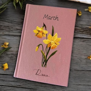 Custom Name Embroidered Notebook Daffodils, March Birth Month Flower, Personalized Journal, Handmade Notebook, Birthday Gift, Custom made