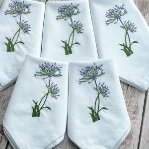 Custom Hand Embroidered Linen Napkin-Agapanthus Design, Hand Embroidered Table Decor, Soft Washed Linen Napkin & Placemat, Housewarming Gift
