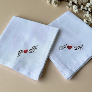 Mouchoirs de mariage en lin personnalisés pour les mariés, mouchoir brodé à la main personnalisé, mouchoir de mariée, cadeau de mariage