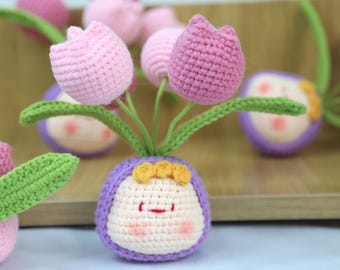 Handmade Crochet Mochi Tulip, Personalized Gift, Custom Birthday Gift, Home Decoration, Crochet Tulip, Pink Purple Tulip, Mochi Flowers