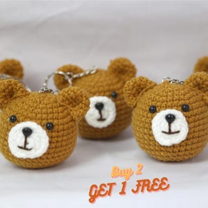 BUY 2 GET 1 FREE| Finished Crochet Brown Bear Keychain Charm, Amigurumi Animal Keychain, Easter Gift, Cute Handmade Gift, Handmade Gift Idea