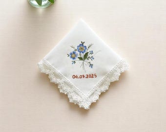 Fazzoletto Ricamato Per Matrimonio Happy Tears - Qualcosa Di Blu Sposa 30x30 Cm