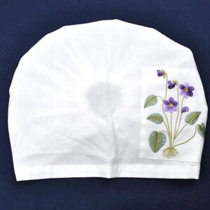 Purple Wildflower Handmade Embroidered Patch Bandana, Handmade Linen Bandana, Hand Embroidery Linen Headscarf, Head Accessories image 3