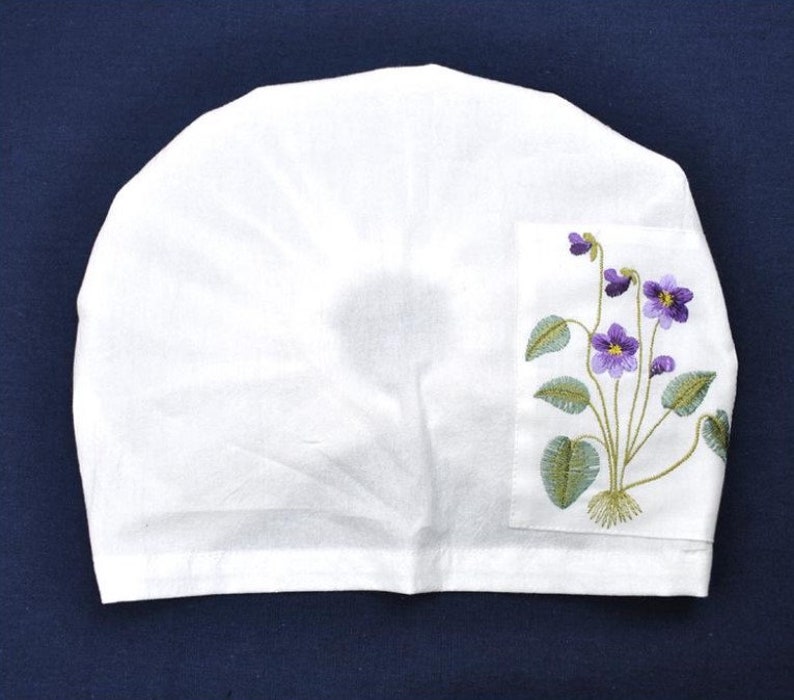 Purple Wildflower Handmade Embroidered Patch Bandana, Handmade Linen Bandana, Hand Embroidery Linen Headscarf, Head Accessories image 3