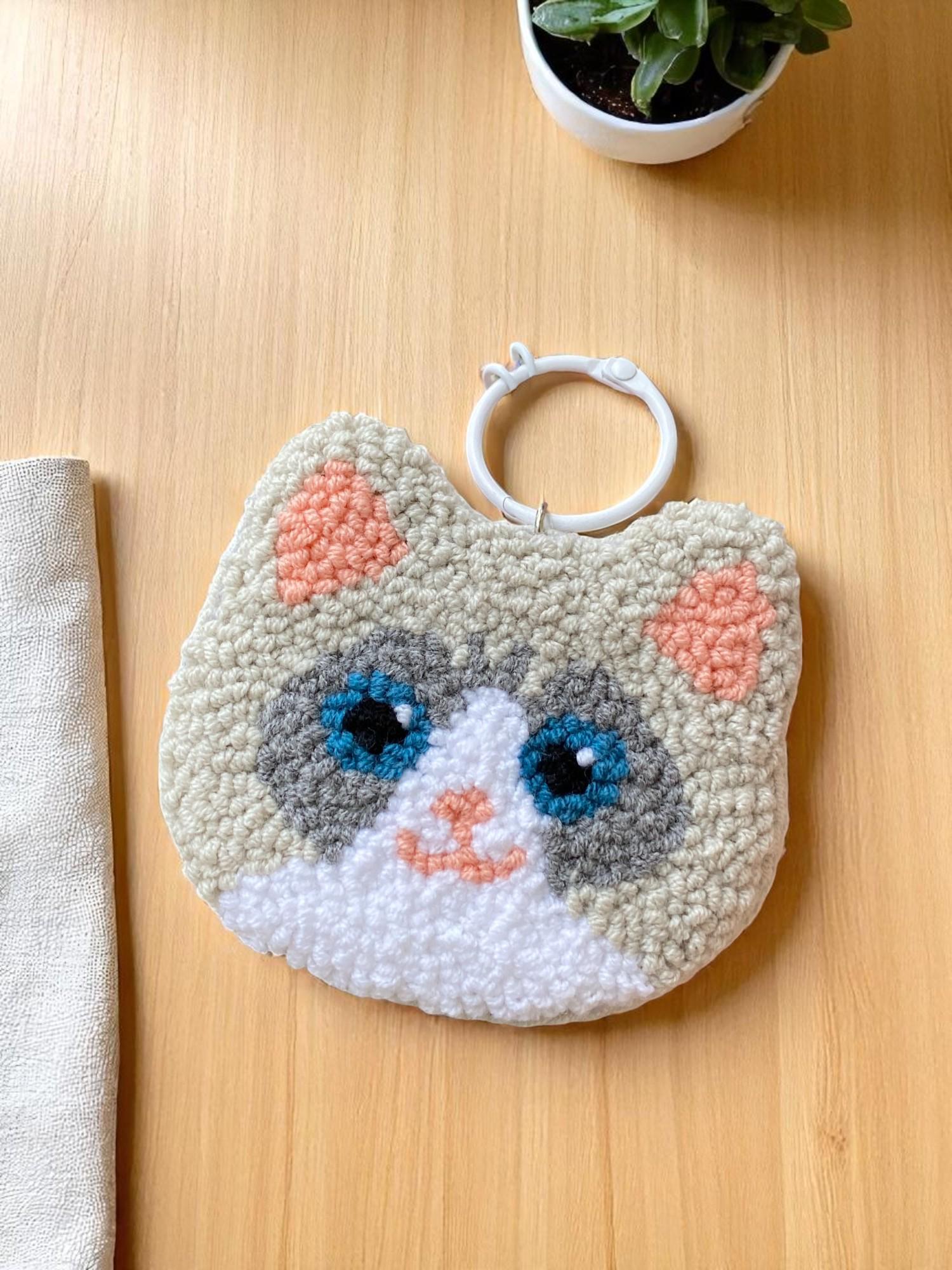 パーソナライズされたパンチニードル猫ニードルキーホルダー、かわいい 
