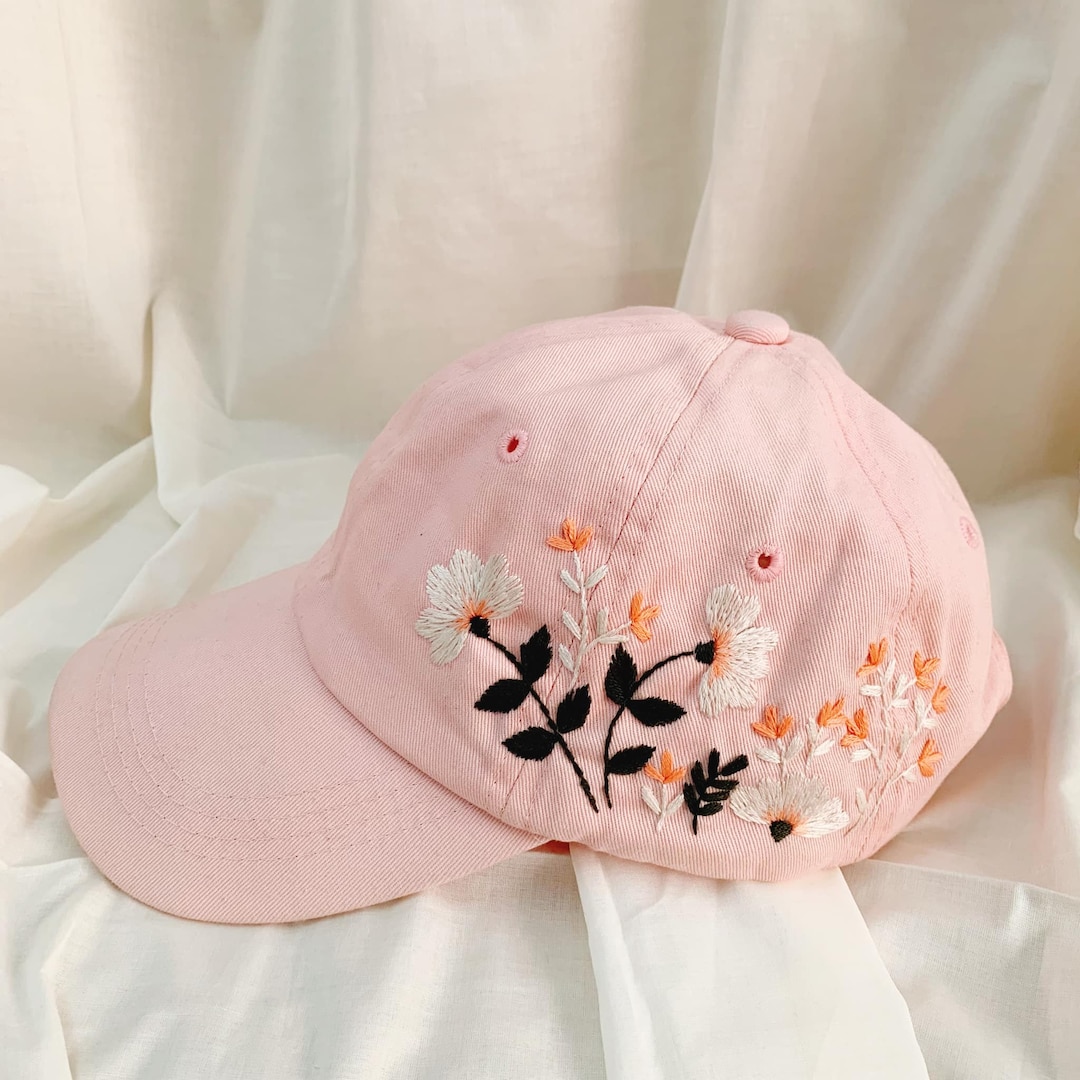 Women Retro Flower Embroidery Denim Bucket Hat