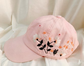 Women\'s Springtime Pink Floral Baseball Cap/Hat With Embroidered Logo White_Flower_Embroidered_Pink_  main image 2