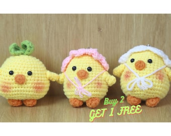 COMPRA 2 Y LLÉVATE 1 GRATIS / Llavero de pollito de crochet terminado, llavero de animal amigurumi, regalo de Pascua, bonito regalo hecho a mano, idea de regalo hecha a mano