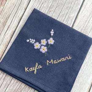 Floral Embroidered Handkerchief, Personalized Hand Embroidered Linen Handkerchief, Floral Handkerchief Wedding Gift, Bridal Handkerchief