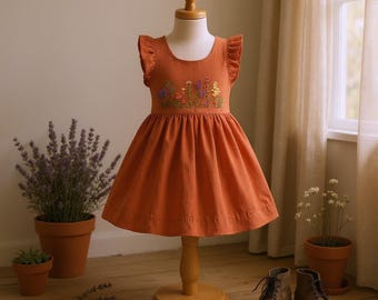 Vintage Flowers Hand Embroidered Dress, Girls Soft Linen Dress, Toddler Linen Dress, Custom 1st Birthday Dress,Kids Clothing,Dress for Girls