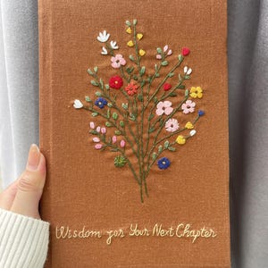 Personalized Hand Embroidered Floral Bouquet A5 Notebook, Custom Name Linen Cover Journal, Vow Books, Adjustable Book Cover, Handmade Gift