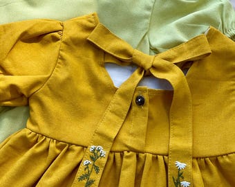 Linen Dress with Wildflower Embroidery, Girl Soft Linen Dress, Toddler Linen Dress, First Birthday Girl Dress, Kids Clothing, Dress for Girl