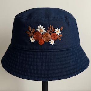 Vintage Summer Hat with Floral Embroidery, Floral Bouquet Hand-Embroidered Bucket Hat, Handmade Beach Hat, Sun Garden Hat, Gift For Mom
