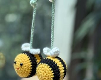 Cute Bees and Daisy Car Mirror Hanging Accessories, Crochet Bumblebee Ornaments, New Car Gift Idea, Gift For Her, Car Decorations, Car Charm