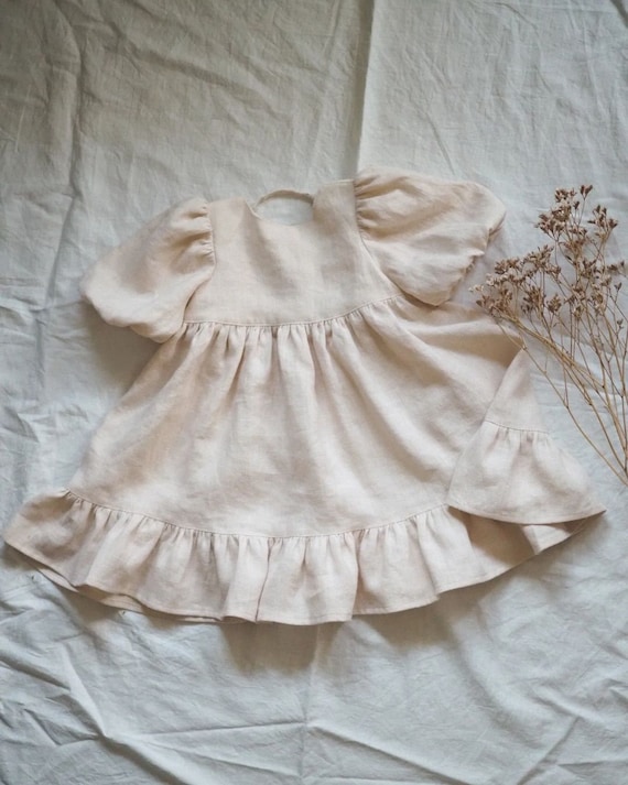 Tie-Back Linen Dress for Girls, Soft Toddler Outfit, Perfect First Birthday Attire, Children's Linen Dress, Dresses for Flower Girls