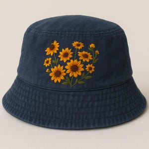 Vintage Summer Hat with Sunflower Embroidery, Floral Bouquet Hand-Embroidered Bucket Hat, Handmade Beach Hat, Sun Garden Hat, Gift For Mom