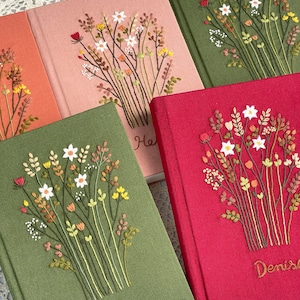 Personalized Hand Embroidered Wildflowers Notebook, Embroidered Notebook, Linen Cover Journal, Custom A5 Notebook, Adjustable Book Cover
