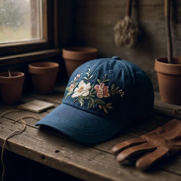 Gorra de béisbol con bordado de ramo de flores vintage, gorra vaquera con bordado de flores, sombrero de playa para mujer, gorra de béisbol bordada, regalo para ella
