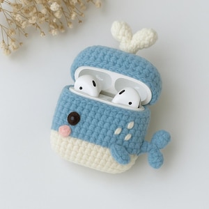 Cute Blue Whale Airpods 1/2/3/Pro/Pro 2 Case, Crochet Animals AirPods Case, Whale Handmade Crochet AirPod Case, Fish Case-Headphone