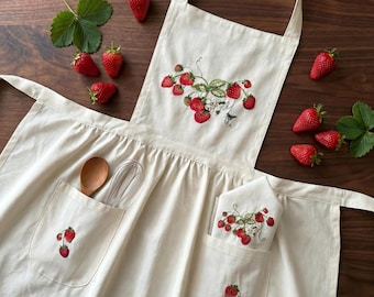 夏用ダブルポケットエプロン、女性用カスタム刺繍エプロン