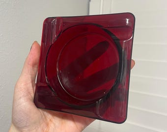 Vintage Ruby Red square ashtray/trinket dish