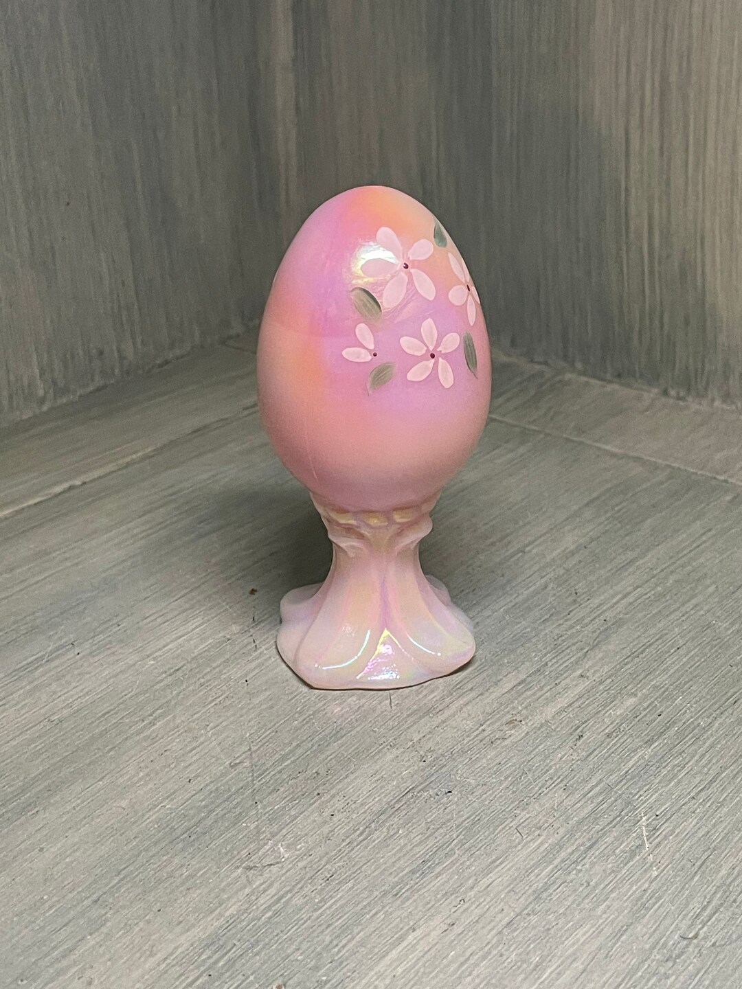 Fenton Pink Glass Egg signed With Hand Painted Flowers Etsy