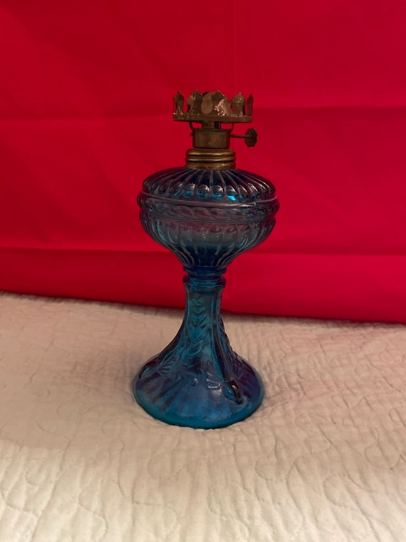 Vintage Blue Glass Oil Lamp Base Etsy