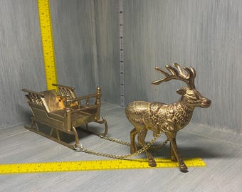 Vintage 1970s Christmas Brass reindeer & sled
