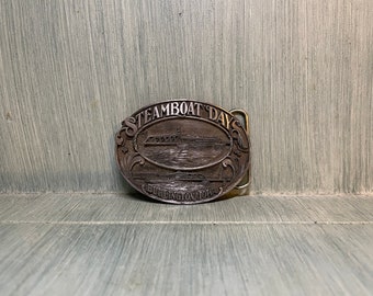 Vintage 1990 Steamboat Day Burlington Iowa belt buckle