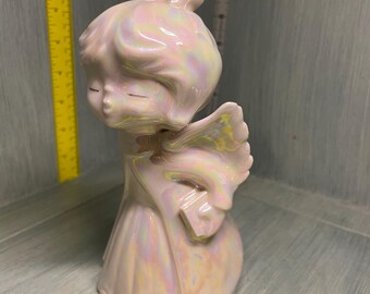 Vintage Christmas White Iridescent Kissing Porcelain Girl Angel