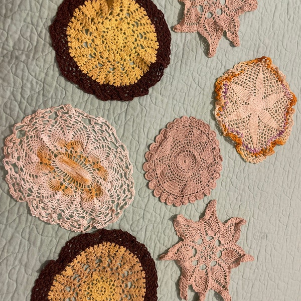 Vintage (Mid Century) Yellow, Beige, and Brown Doily Lot