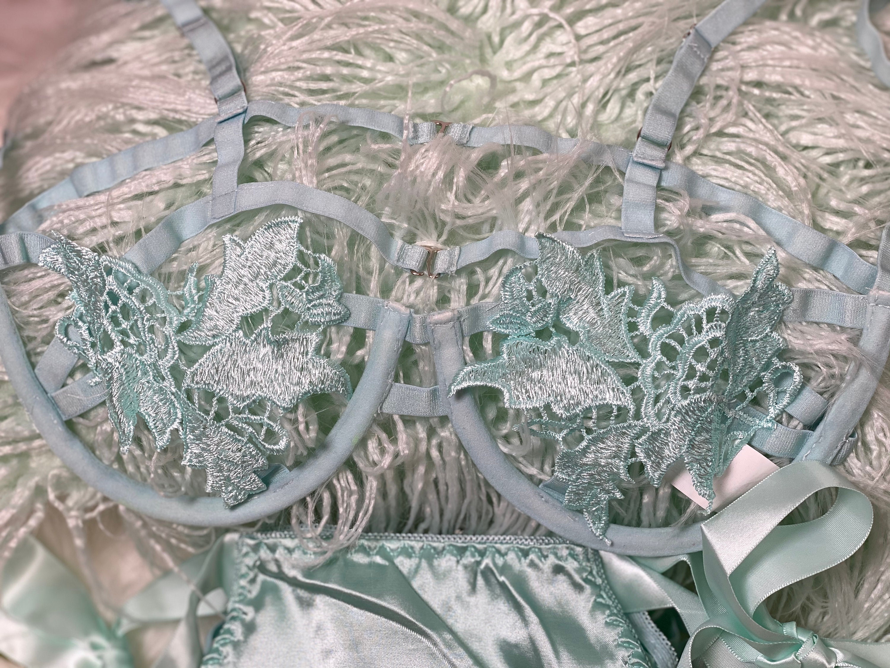 Mint Green Embroidered Lingerie SetEmbroider Bralette | Etsy