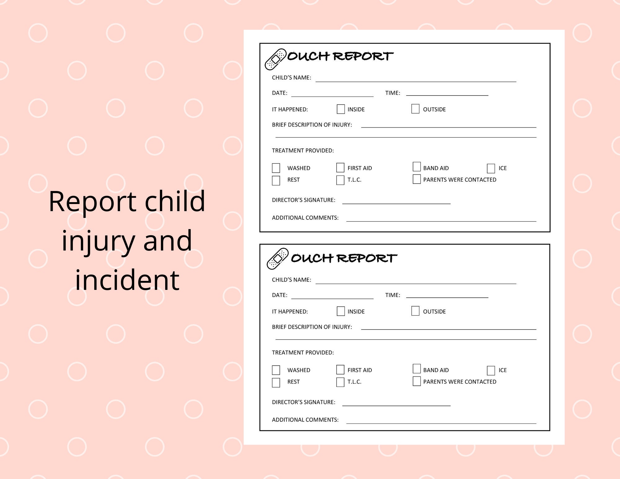 Ouch Report Printable Child Incident Report Preschool - Etsy Sweden
