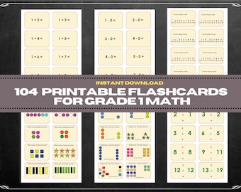 Printable Math Worksheets - 104 Printable Grade 1 Math Flash Card | Addition | Comparison | Number Line | Subtraction | *PDF File ONLY*