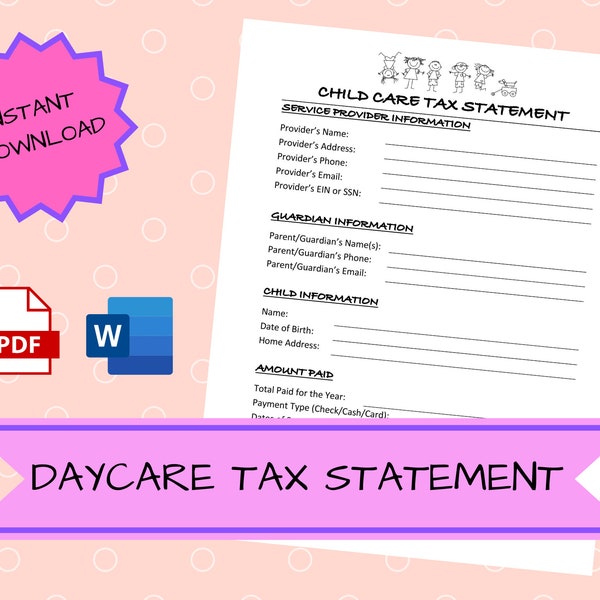 Childcare Tax Receipt Editable Etsy