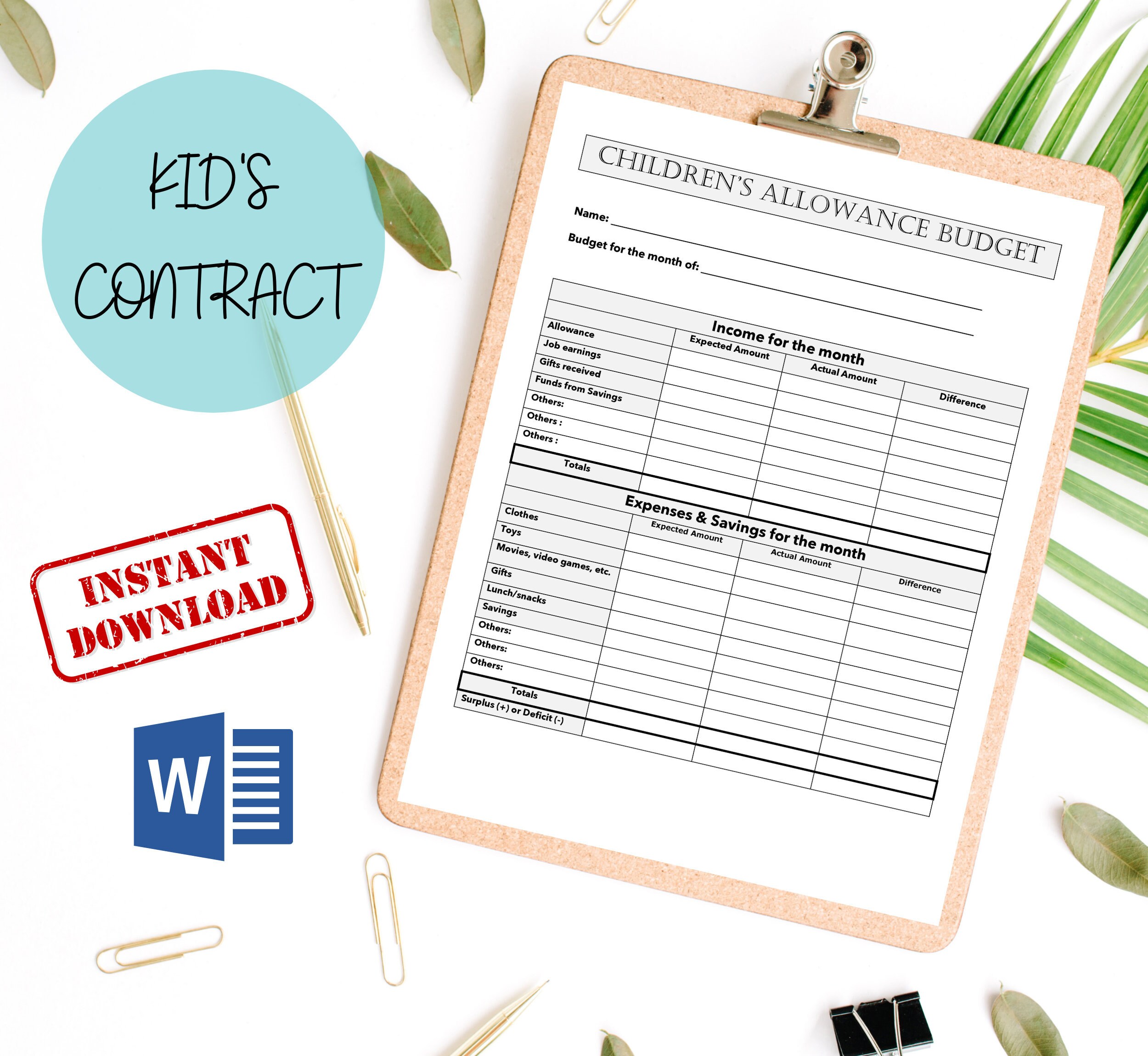 Easy to Edit Child Allowance Budget for Kids Teen Student | Etsy