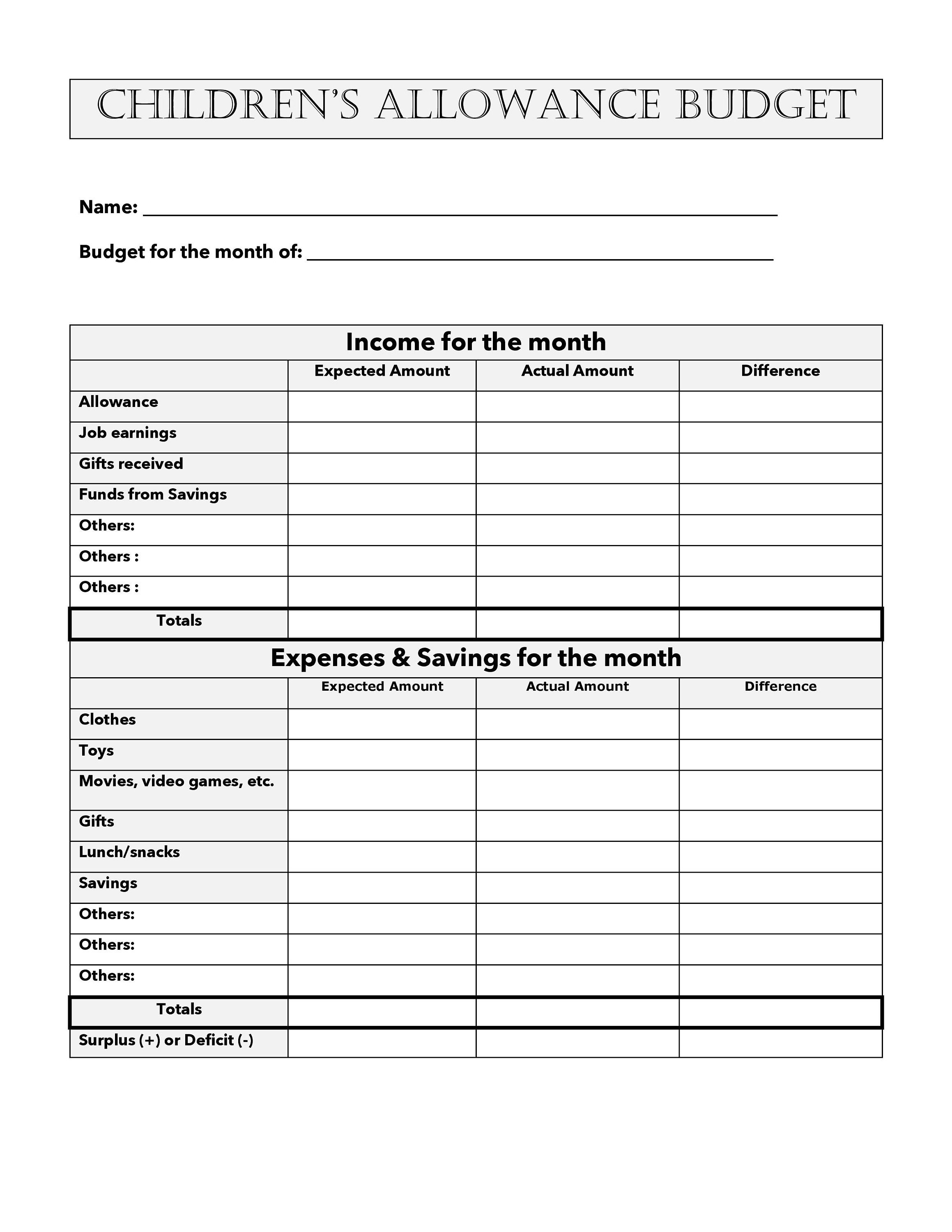 Easy to Edit Child Allowance Budget for Kids Teen Student Etsy