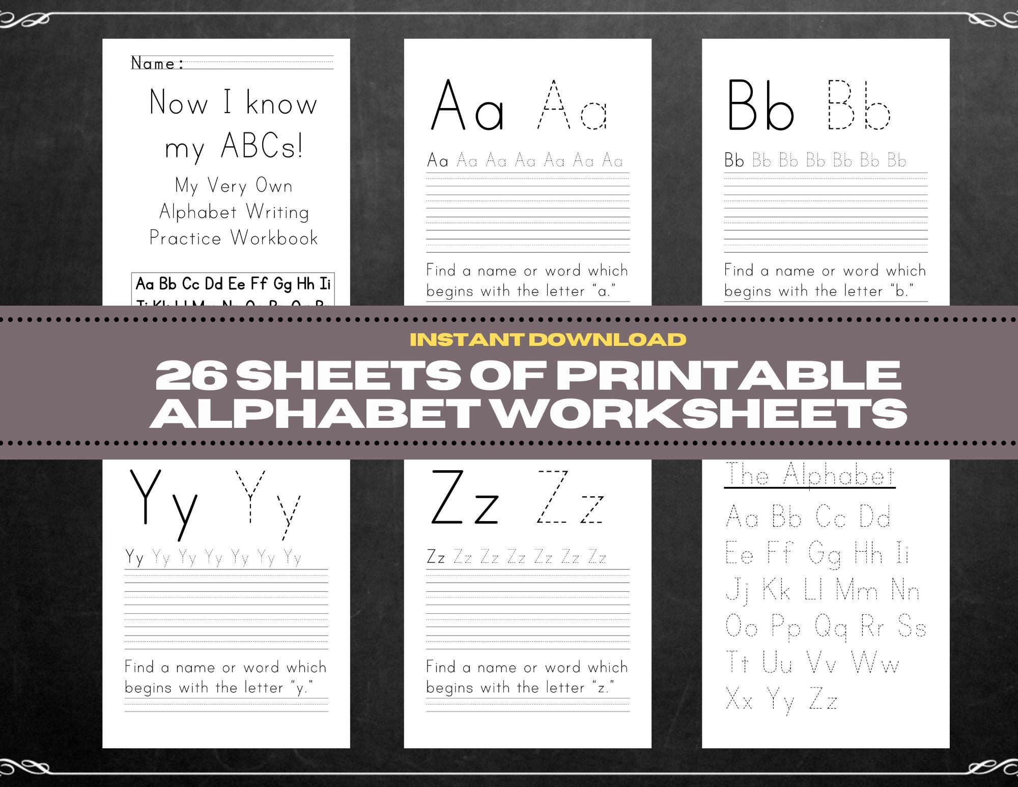Printable Handwriting Worksheets 26 Pages Alphabet | Etsy