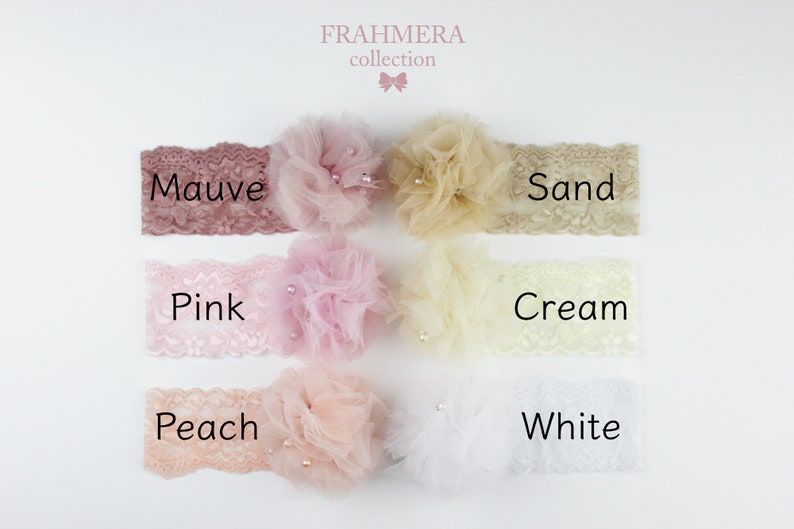 Baby Lace Headband Matching Lace Elastic Band Toddler Headband Pearl Tulle Pom Pom Lace Headband Pearl Accent